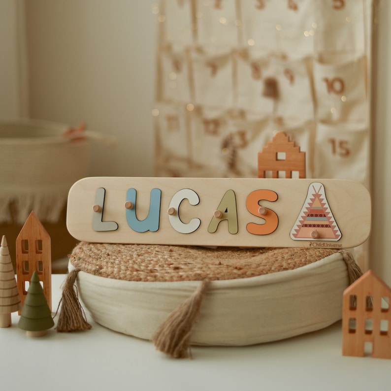 Name Puzzle With Pegs, Boy Gift, Baby Girl Gift, Custom Gift for Kids, Nursery Decor, Custom Puzzle for Kids Baby Boy Girl First Birthday