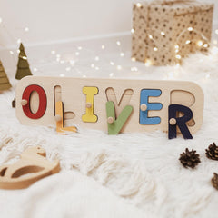 Personalized Name Puzzle With Animals, Montessori Toys, Custom Gift for Kids, Baby, 1st Birthday, Woodland Name Puzzle, First Birthday Gift