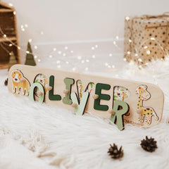 Dino Name Puzzle, Name Puzzle for Toddler Girl, Montessori Toys, Wooden Toys, Personalized Baby Gift, 1st Birthday Gift, Jungle Baby Shower