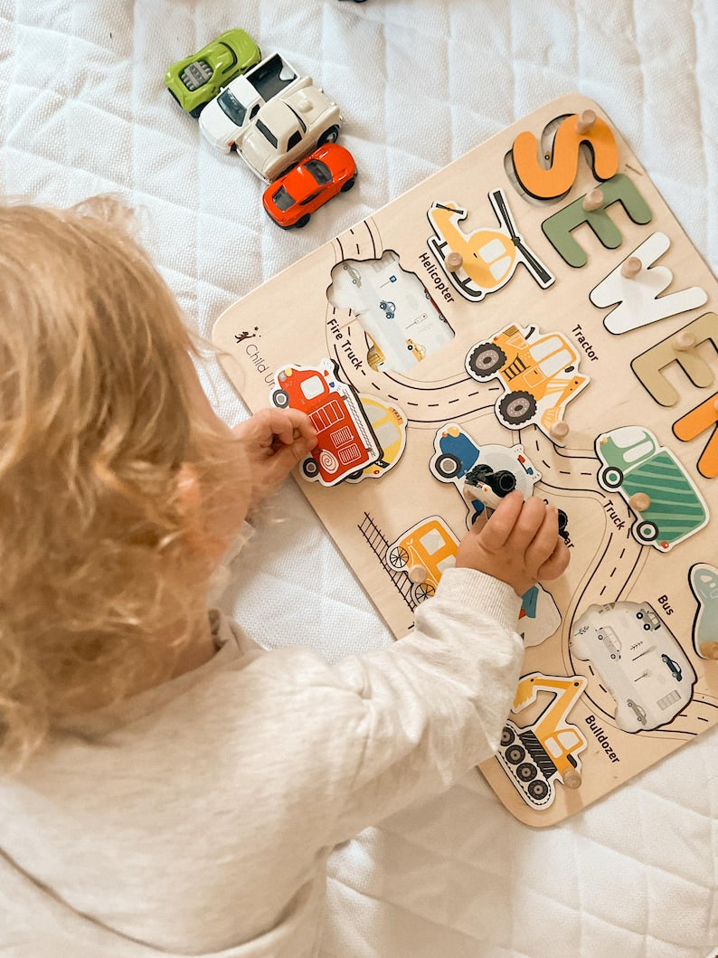 Name Puzzle Board, Forest Animal Puzzle, Baby Gift Personalized, Toddler Toys 1, 2, 3 Year Old, Birthday Gift for Kids, Woodland Nursery