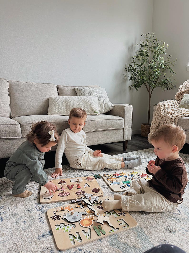 Forest Animal Puzzle, Baby Gift Personalized, Name Puzzle Board, Toddler Toys 1, 2, 3 Year Old, Birthday Gift for Kids, Woodland Nursery