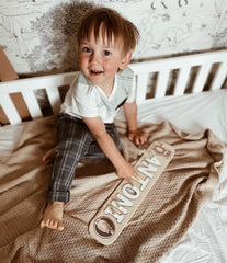 Baby Name Puzzle, Wooden Puzzle With Pegs, Personalized First Birthday Gifts for Kids, Woodland Nursery, Montessori Toys for Toddler, Child